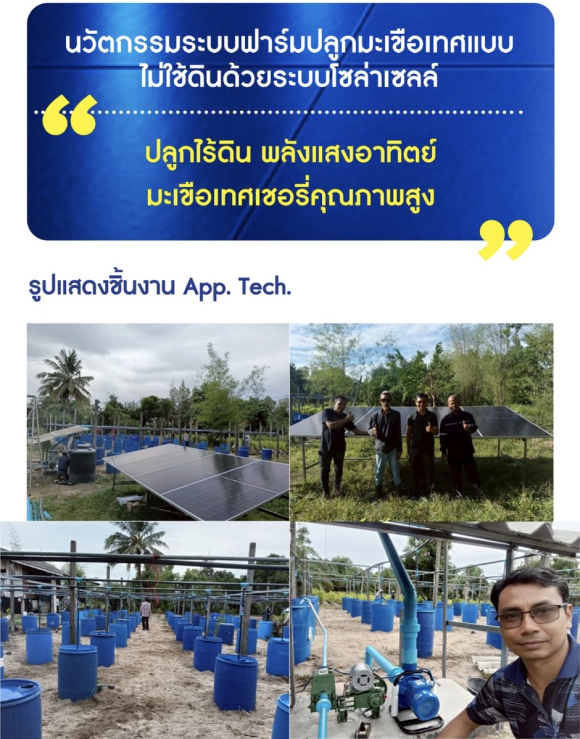 นวัตกรรมฟาร์มปลูกมะเขือเทศแบบไม่ใช้ดินด้วยระบบโซล่าเซลล์