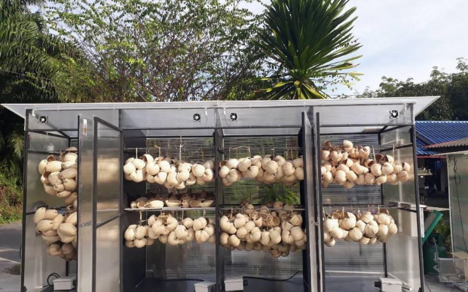 ตู้อบใบจากพลังงานแสงอาทิตย์ร่วมกับพลังงานไฟฟ้า