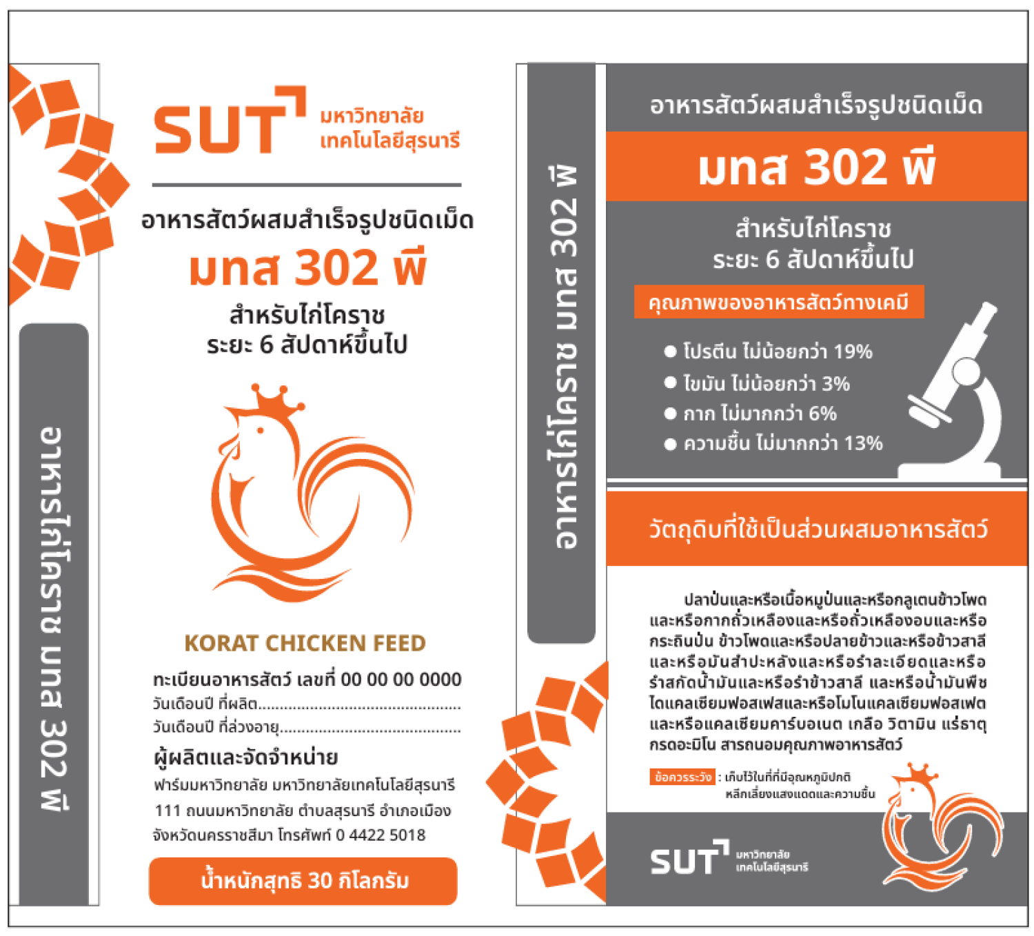 มทส.302 พี (อาหารสัตว์ผสมสำเร็จรูปชนิดเม็ด) อยู่ระหว่างดำเนินการออกเลขจดแจ้งทะเบียนอาหารสัตว์เพื่อจำหน่าย