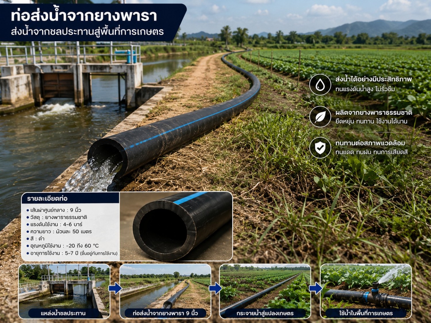 ท่อส่งน้ำที่มีส่วนผสมของยางพารา